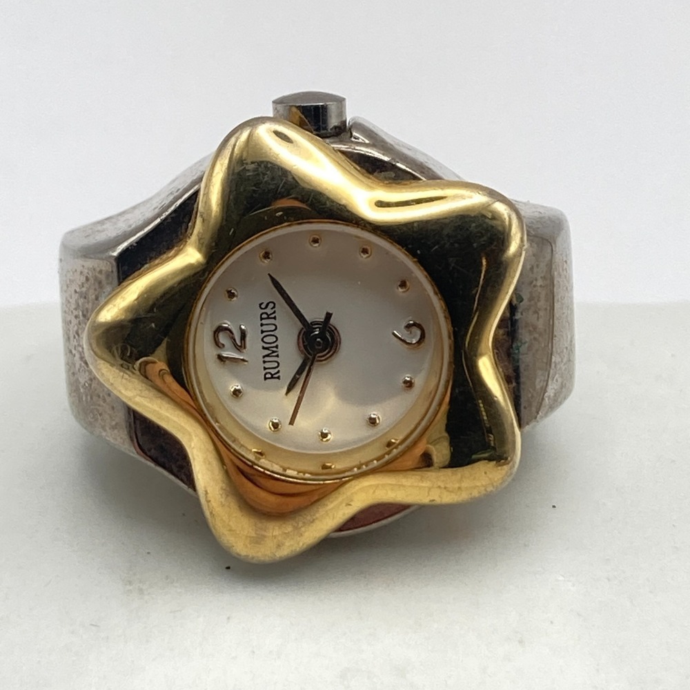 Rumours Ring Watch Women Gold Silver Two Tone Star Stretch Band New Battery